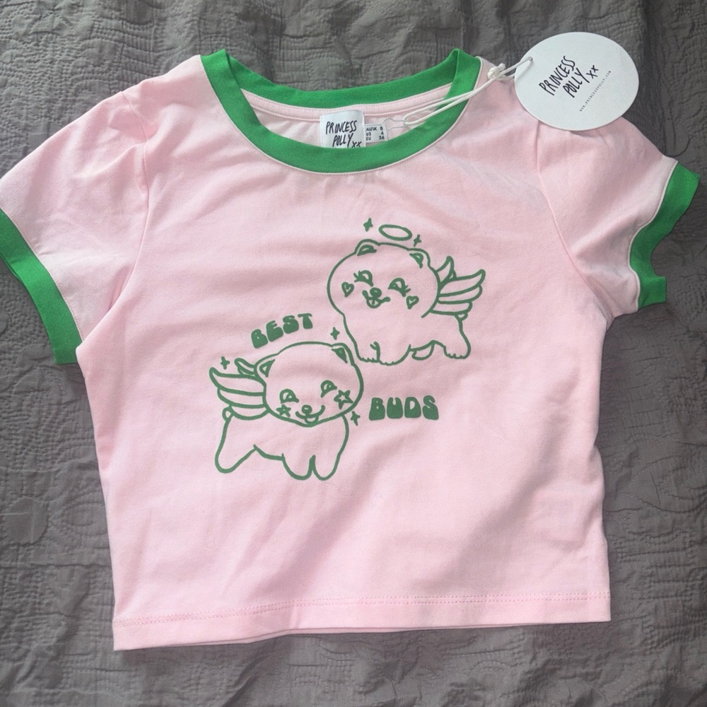 Princess Polly Best Buds Cropped Tee pink. Size 4